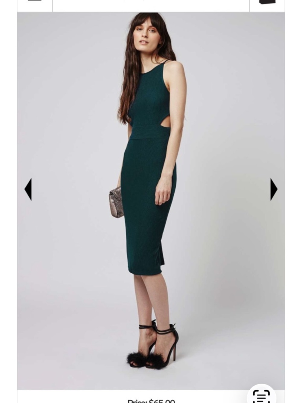 Topshop Forest Green Sleeveless Cutout Midi Dress